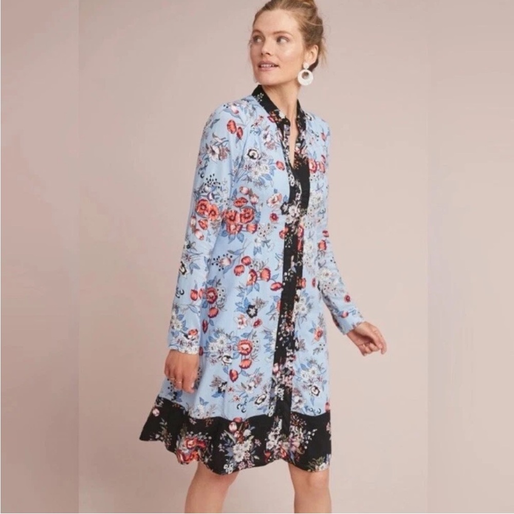 Anthropologie Maeve Leyster Botanical Floral Long Sleeve Dress Size 6